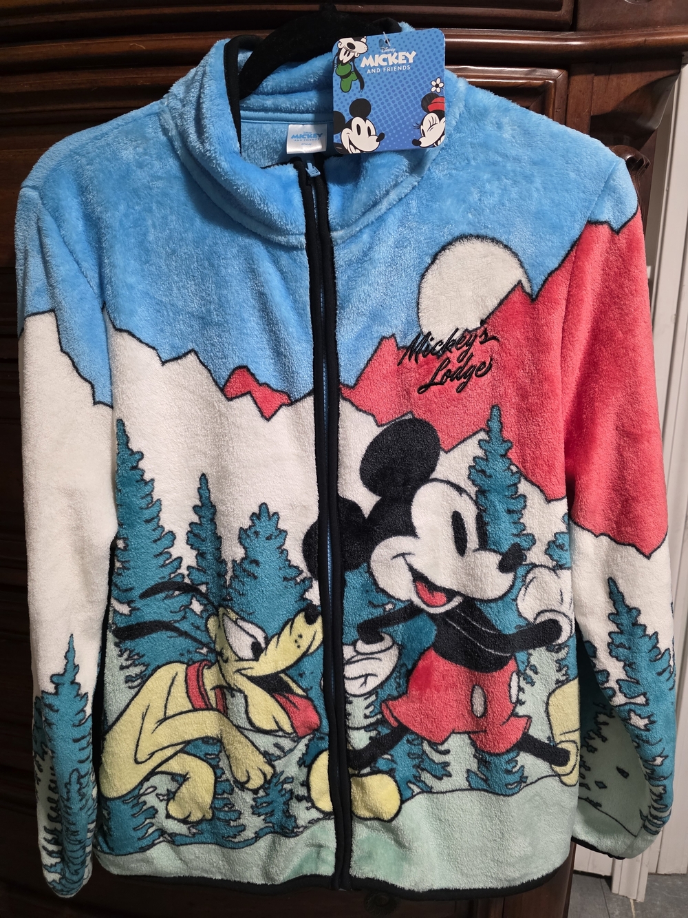 Disney Mickey Mouse & Pluto Fleece Jacket in Blue, Red, White and Cream